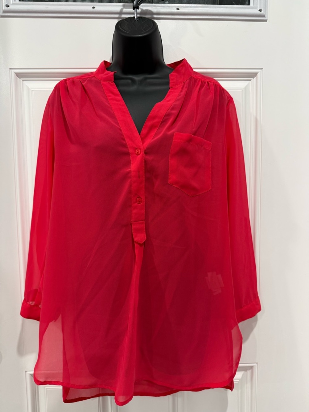 Live 4 Truth Sheer Red V-Neck Button Front Blouse